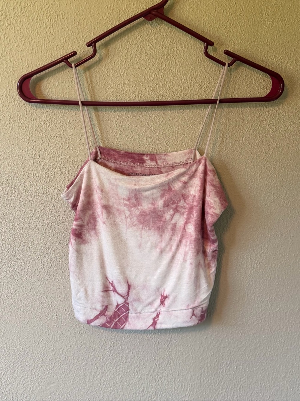 American Eagle Tie Dye Cropped Cami Tank Top Women’s Size Medium Pink White